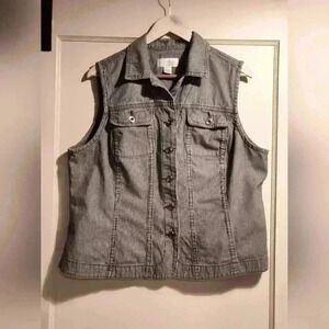 CJ Banks Blue White Pinstripe Denim Vest | Button Up | Size X (14) | Sleeveless
